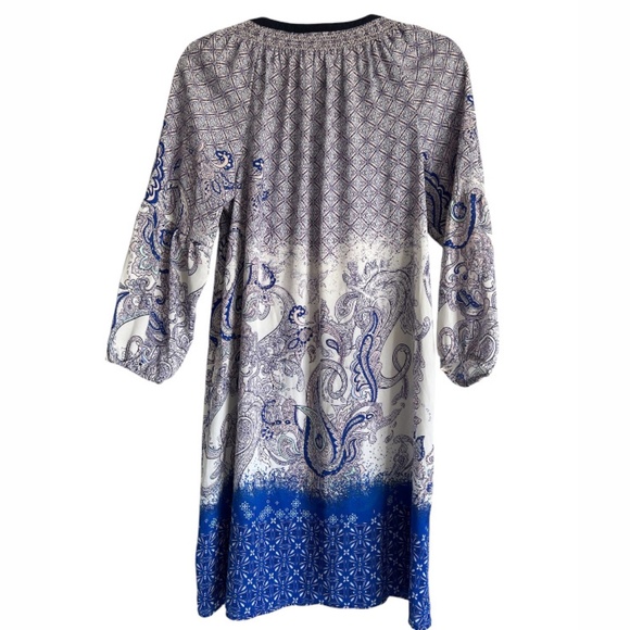 Wild paisley print long sleeve dress with navy collar - Picture 3 of 10